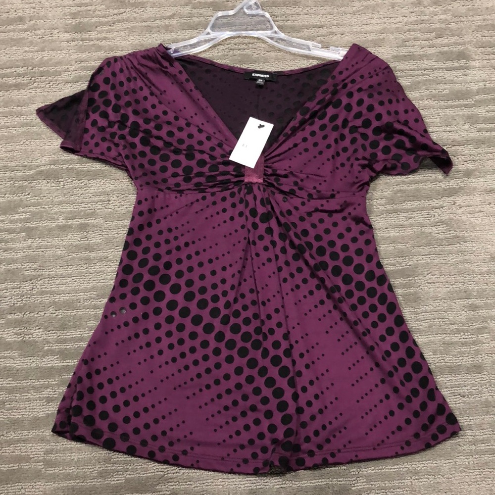 NWT cute Express purple w/ black polka dots top